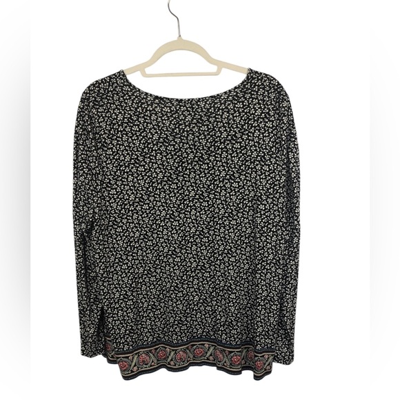 J. Jill V Neck Long Sleeve Tee Shirt Floral Border Print Soft Comfy - Picture 2 of 8